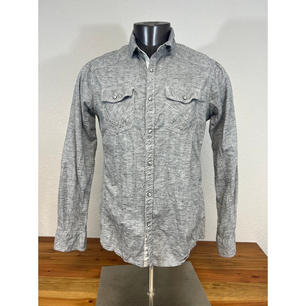 BKE Buckle Men's Snap Shirt Chambray Lightweight Standard Fit Gray Medium